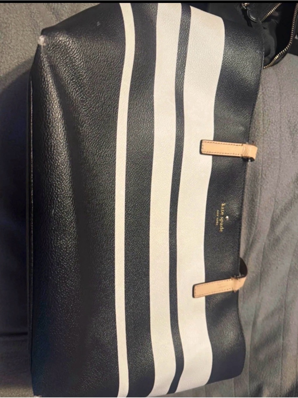 kate spade Black and White Striped Men's Duffel with Tan Handles